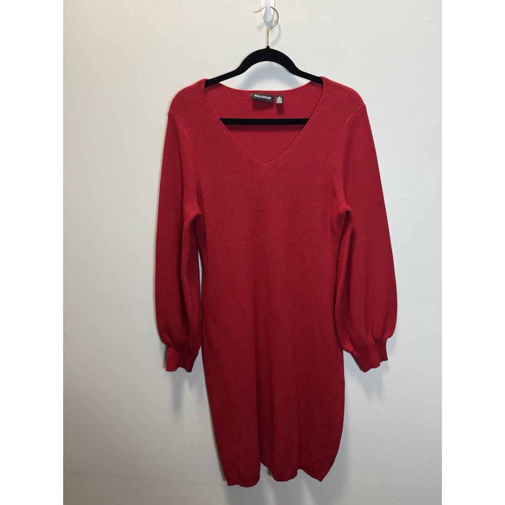 Nina Leonard Sweater Sheath‎ Dress Size Large Red Balloon Sleeves